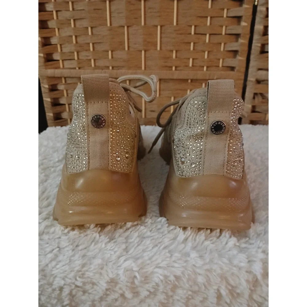 Steve Madden Women's Ganzo-R Blush Rhinestone Sneakers Beige Sz 8M